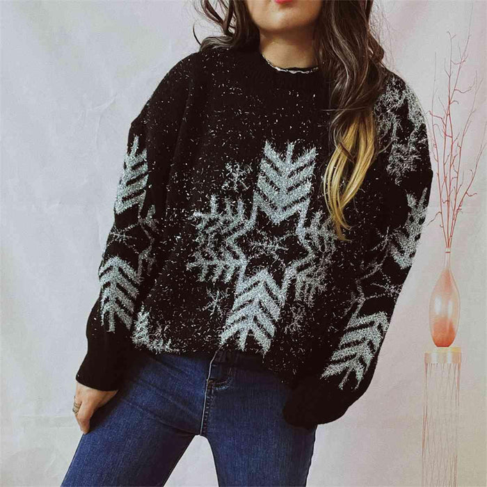 Snowflake Pattern Long Sleeve Sweater Trendsi