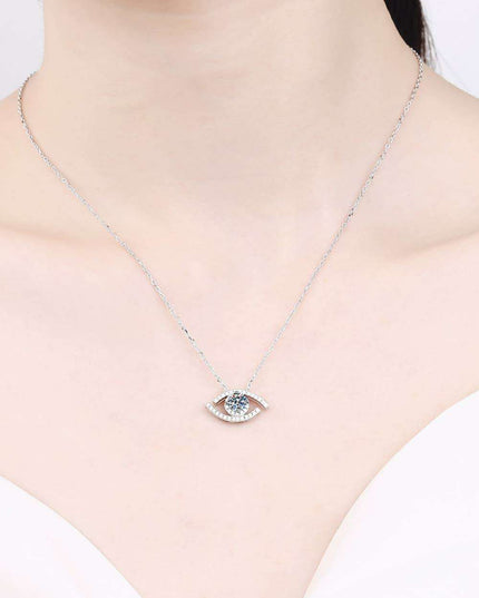 Sophisticated Moissanite and Zircon Evil Eye Pendant Necklace in Sterling Silver