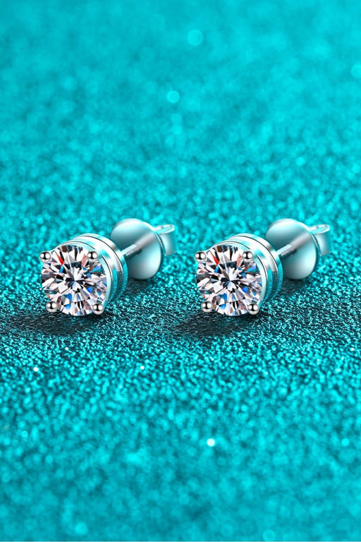 Luxurious 2 Carat Moissanite Stud Earrings in Rhodium-Plated Sterling Silver - Elegant Jewelry Set