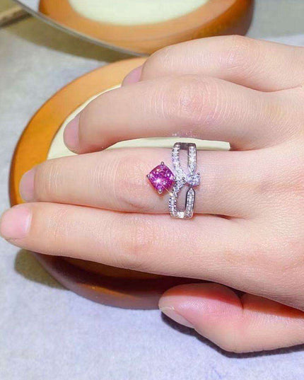 Glistening Moissanite and Zircon Accented Sterling Silver Ring: Timeless Glamour