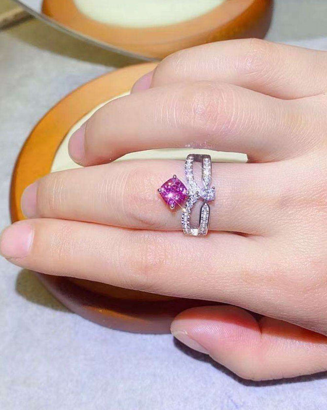 Glistening Moissanite and Zircon Accented Sterling Silver Ring: Timeless Glamour