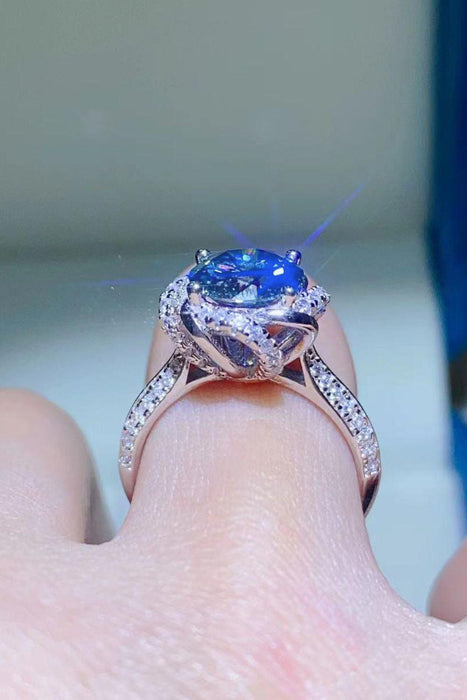 Elegant Cobalt Blue Moissanite Ring Set with Zircon Accents and Certificate of Authenticity