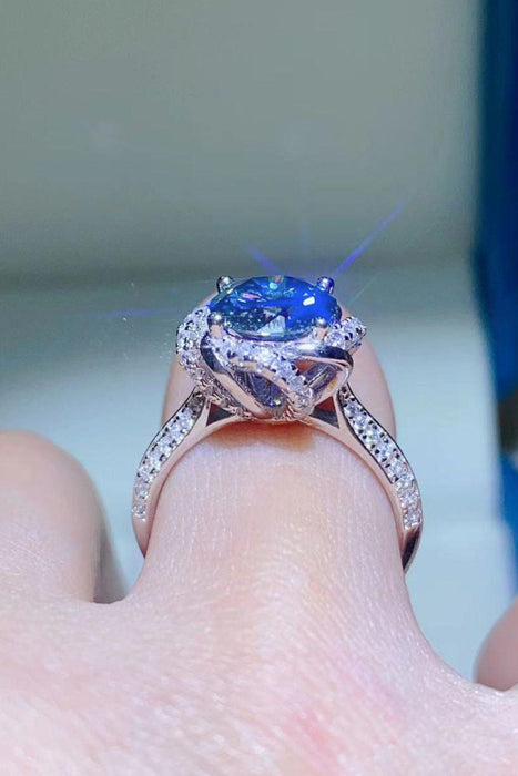 Cobalt Blue Moissanite Platinum-Plated Ring with Zircon Accents and Certificate