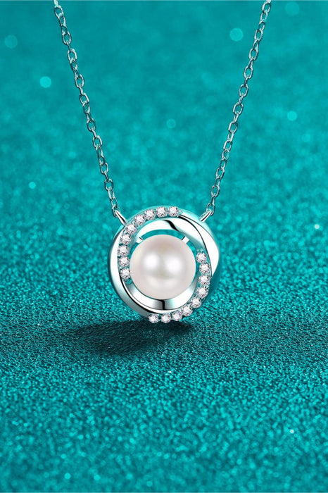 Sophisticated Moissanite and Pearl Pendant Necklace with Rhodium Finish