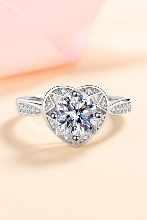 Heart's Delight Lab-Diamond Sterling Silver Ring with Zircon Accents - Enchanting Heart-Shaped Sparkler
