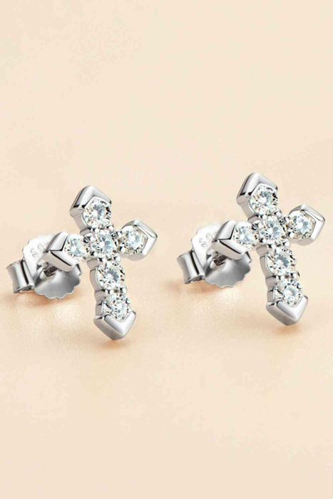 Luxurious Moissanite Cross Sterling Silver Earrings - Sparkling Studs