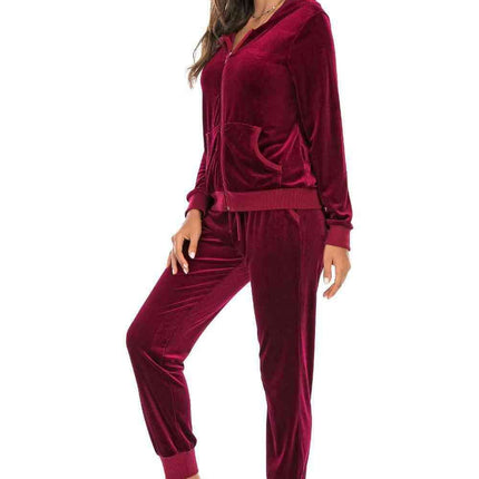 Ribbed Textured Hoodie and Jogger Set