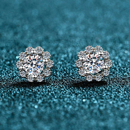 Elegant Floral Moissanite and Zircon Stud Earrings - 1 Carat Total Weight