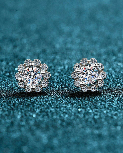 Elegant Floral Moissanite and Zircon Stud Earrings - 1 Carat Total Weight