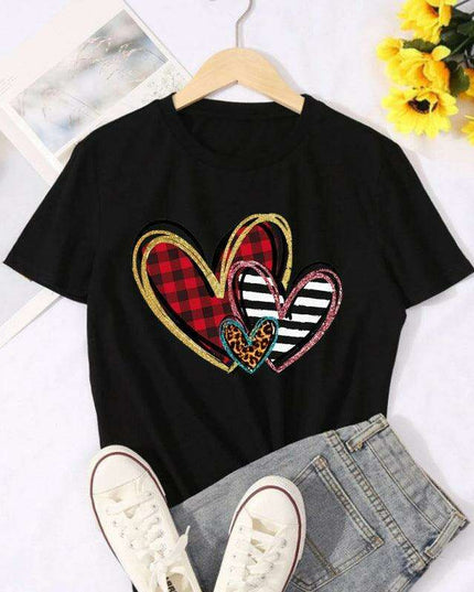 Playful Heart Graphic Women's Summer Scoop Neck T-Shirt