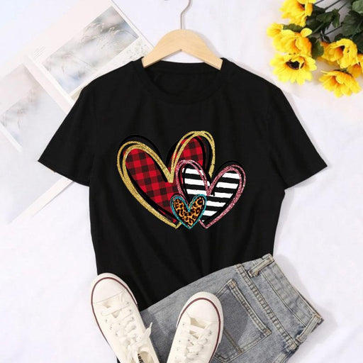 Whimsical Heart Print Women's Summer Tee with Scoop Neck