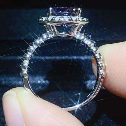 Modern Elegance Moissanite and Sterling Silver Geometric Ring Set