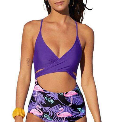 Elegant High-Waisted Cross-Print One-Piece Swimsuit for Women
