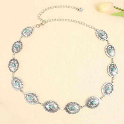 Turquoise Alloy Waist Belt with Vintage Charm - A Touch of Timeless Style