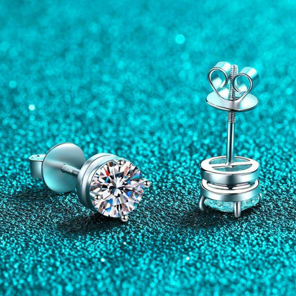Stunning 2 Carat Moissanite Stud Earrings in Rhodium-Plated Sterling Silver