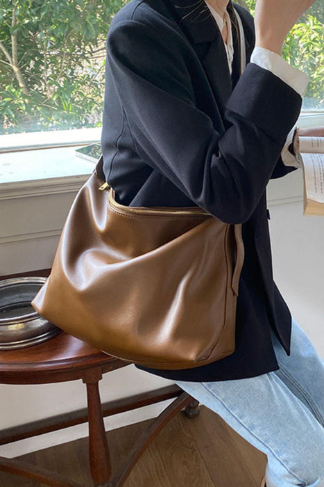 Stylish Oversized Faux Leather Crossbody Tote Bag with Wide Strap