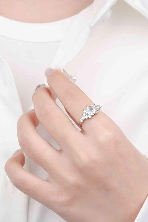 Platinum Moissanite and Zircon Sterling Silver Ring with Modern Elegance
