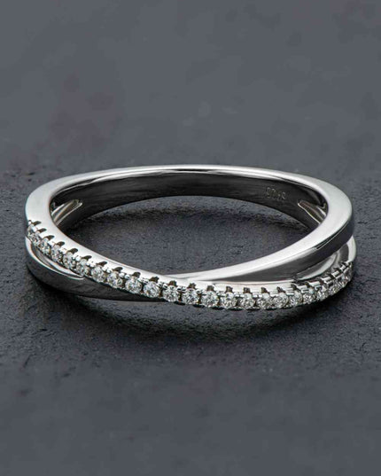 Modern Elegance Crisscross Silver Ring with Lab-Created Diamond