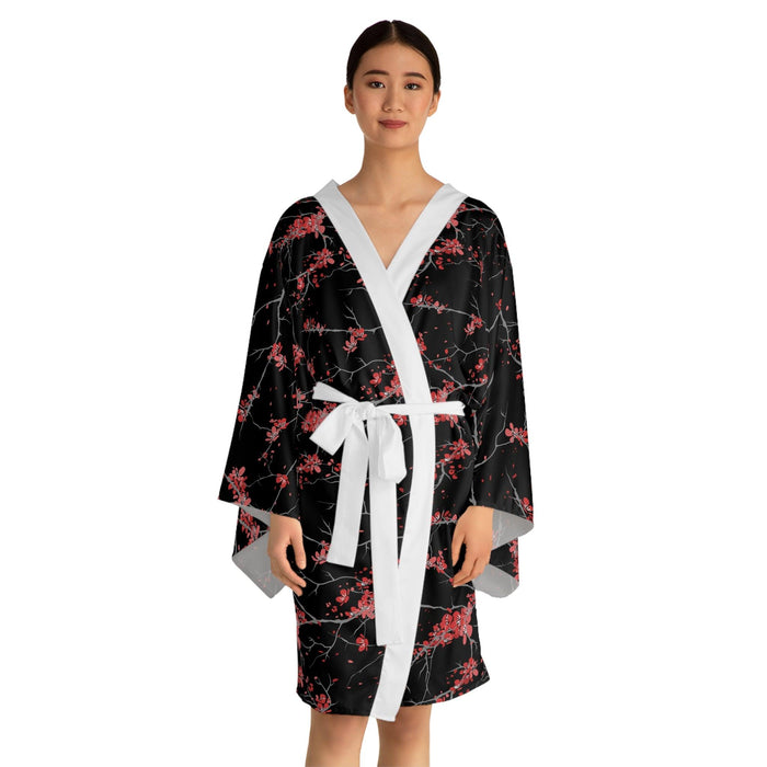 Exquisite Japanese Floral Kimono Robe - Luxurious Poly Robe with Custom Designs and Elegant Sleeves