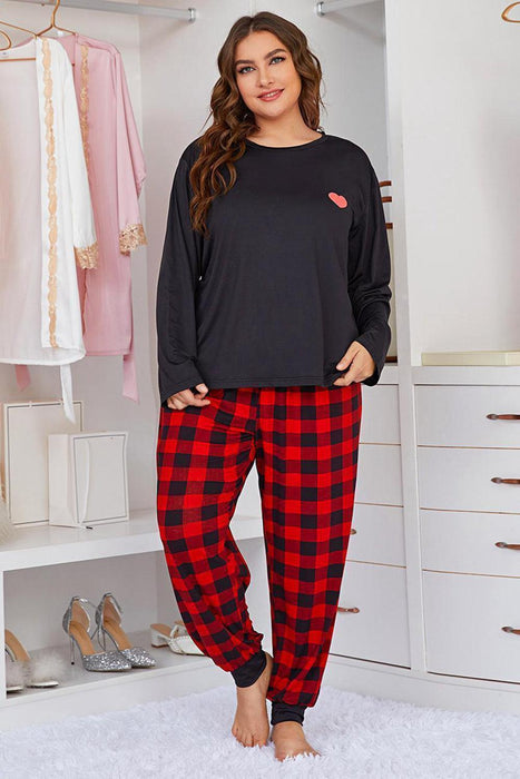 Heartfelt Plus Size Lounge Set with Checkered Joggers