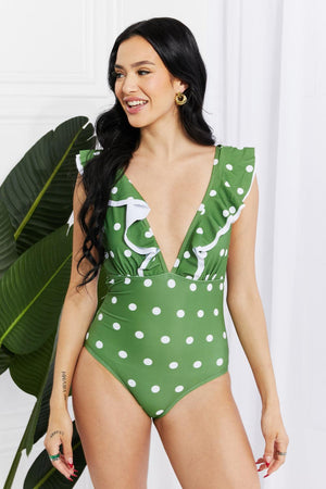 Marina West Swim Moonlit Dip Ruffle Plunge Swimsuit in Mid Green-Trendsi-Mid Green-S-Très Elite