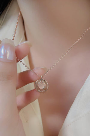 Moonstone LOVE Heart Pendant 925 Sterling Silver Necklace-Trendsi-Rose Gold-One Size-Très Elite