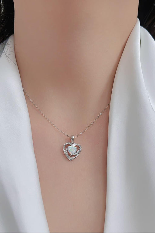 Luminous Opal Heart Necklace: Australian Opal Pendant on Sterling Silver Chain