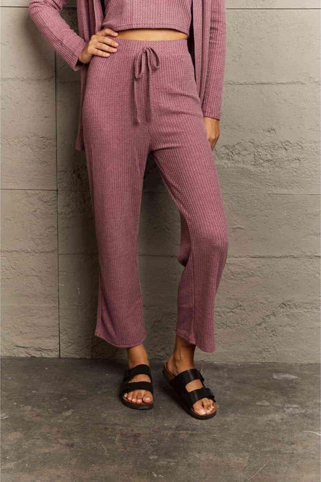 Cozy Three-Piece Lounge Ensemble with Cropped Top, Pants, and Cardigan