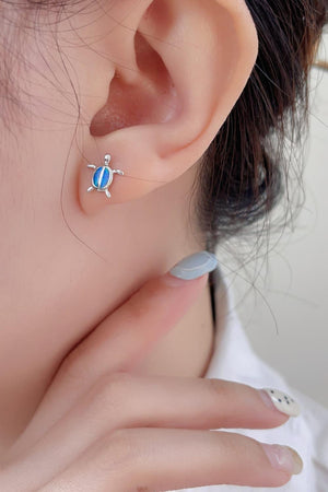 Opal Turtle 925 Sterling Silver Stud Earrings-Trendsi-Sky Blue-One Size-Très Elite
