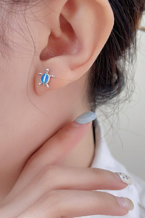 Charming Australian Opal Turtle Earrings in Platinum-Plated Setting with Elegant Gift Packaging