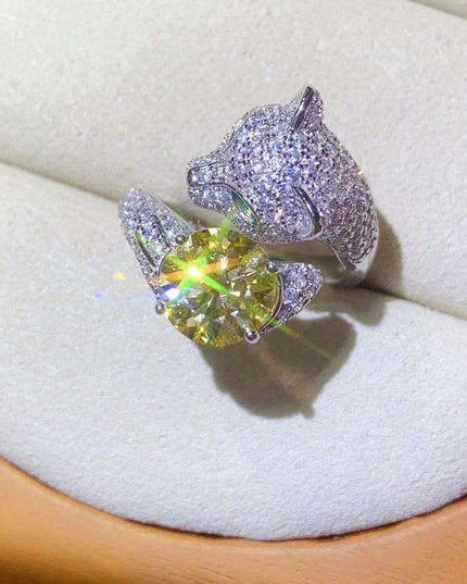 Captivating Adjustable Platinum-Plated Sterling Silver Animal Bypass Ring with 2 Carat Yellow Lab-Diamond