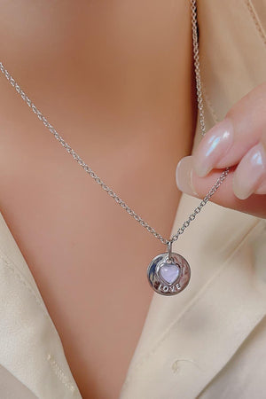 Moonstone LOVE Heart Pendant 925 Sterling Silver Necklace-Trendsi-Silver-One Size-Très Elite