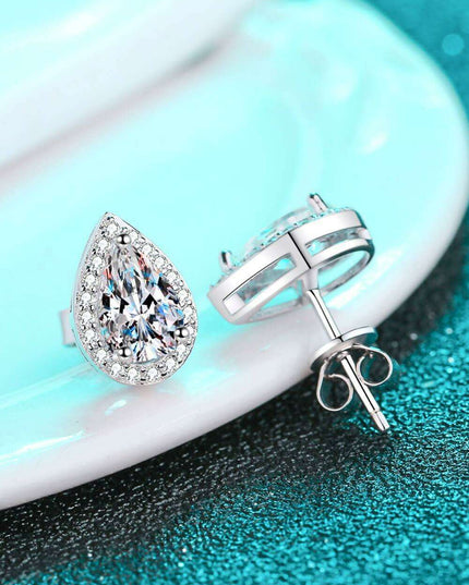 Elegant Rhodium-Enhanced Moissanite Teardrop Earrings in Sterling Silver