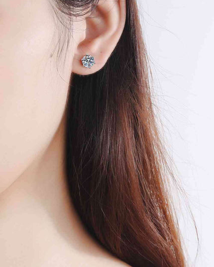 Elegant Moissanite Stud Earrings Set in Rhodium-Plated Sterling Silver