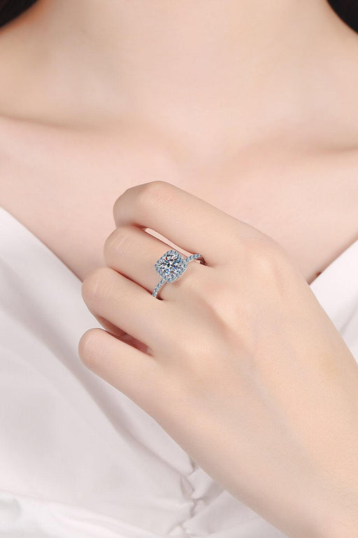 Square Moissanite and Zircon Sterling Silver Ring - Radiant Elegance