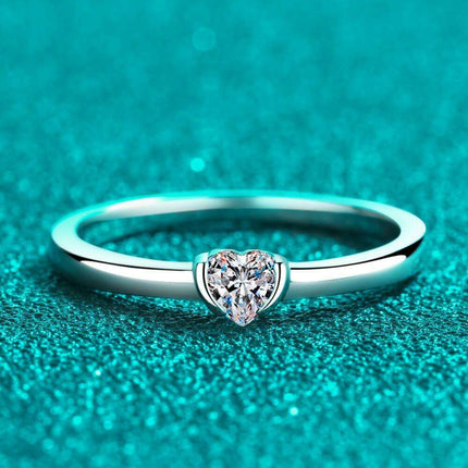 Radiant Heart Lab-Diamond Ring in Platinum-Plated Sterling Silver