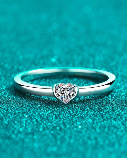 Radiant Heart Lab-Diamond Ring in Platinum-Plated Sterling Silver
