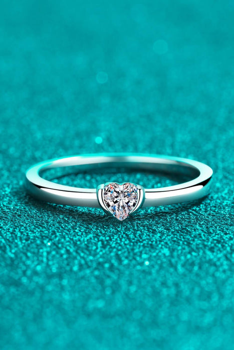 Radiant Love Heart-Shaped Moissanite Ring in Sterling Silver with Platinum Plating