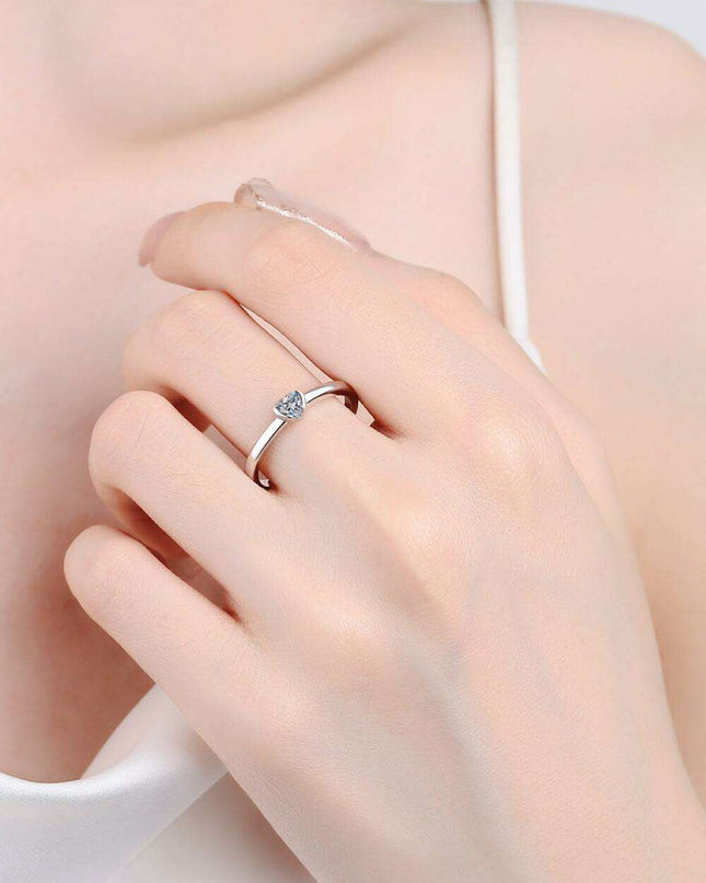 Radiant Heart Lab-Diamond Ring in Platinum-Plated Sterling Silver