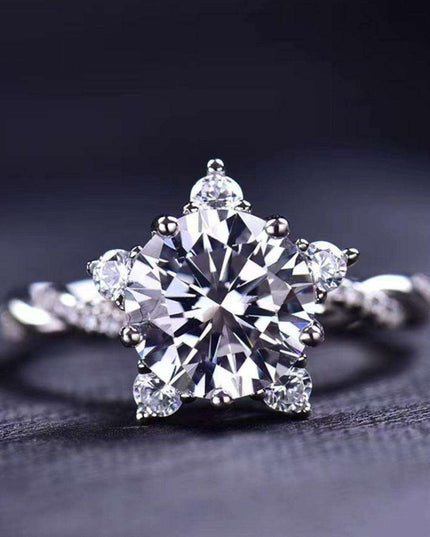 Radiant Elegance: Twisted 3 Carat Lab-Diamond Sterling Silver Ring with Platinum Touch