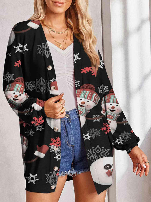 Buttoned Long Sleeve Sheer Cardigan with Printed Design
