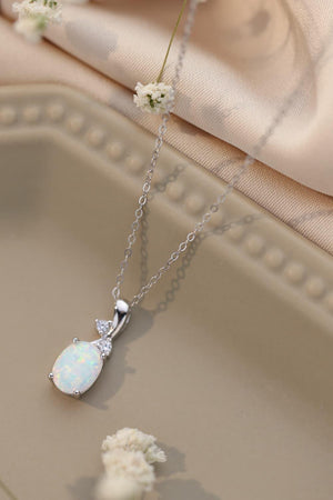 Opal Oval Pendant Chain Necklace-Trendsi-Sky Blue-One Size-Très Elite