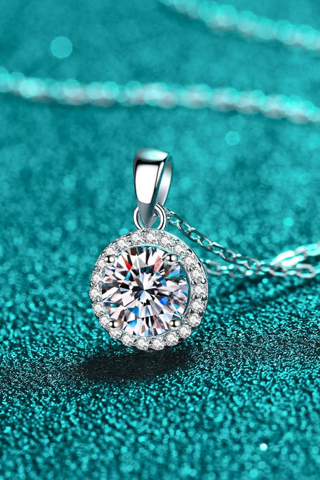 Sparkling 1 Carat Moissanite Round Pendant Necklace with Zircon Accents