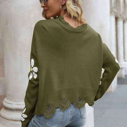 Cozy Blossom Distressed Knit Sweater
