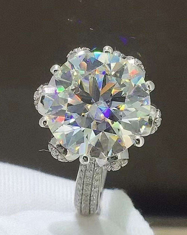 Contemporary Geometric Platinum-Enhanced Sterling Silver Ring Adorned with Zircon Crystals - Redefining Modern Sophistication