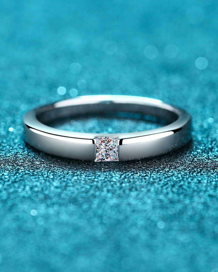 Elegant Moissanite and Sterling Silver Rhodium-Plated Ring Set with Stone Certification and Warranty