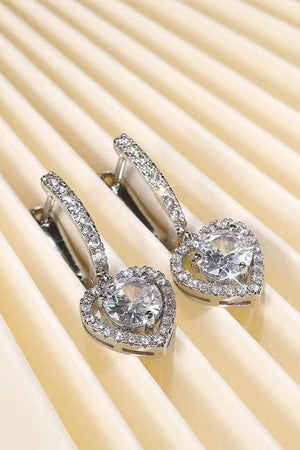 2 Carat Moissanite Platinum-Plated Heart Drop Earrings-Trendsi-Silver-One Size-Très Elite
