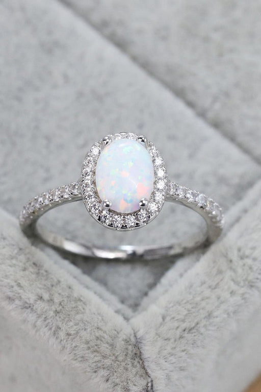 Opal and Zircon Accent Sterling Silver Halo Ring