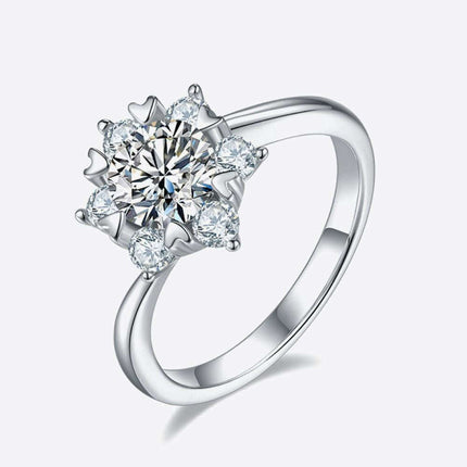 Elegant Sterling Silver Cluster Ring with Lab Grown Diamond and Moissanite Accents