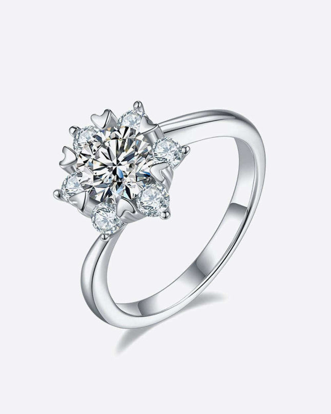Elegant Sterling Silver Cluster Ring with Lab Grown Diamond and Moissanite Accents